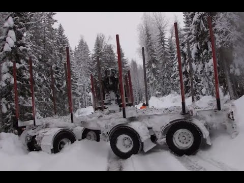 Видео: Лесовозы VOLVO в снег опять не едут.