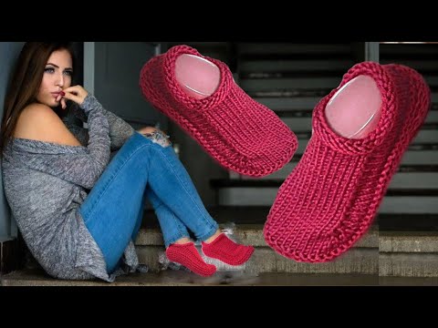 Видео: Тапочки  спицами. Просто и быстро.  #2025