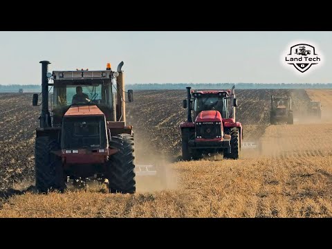 Видео: Тракторы Кировец К-740МПр, К-744 Р2 и один Fendt 936 G6 пашут поле навесными плугами ПНУ-8-40!