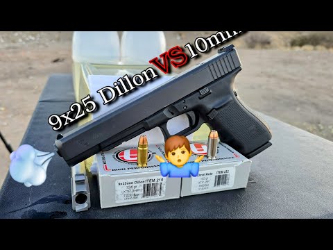 Видео: Тест на баллистический гель 9x25 мм Dillon против 10 мм (XTP)