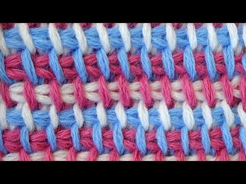 Видео: Tunisian crochet pattern   Трёхцветный тунисский узор вязания крючком  3
