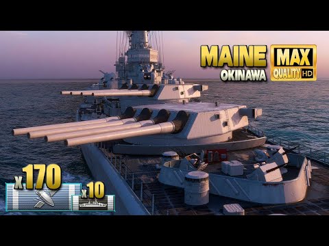 Видео: линкор Maine: Длительный бой на карте Okinawa - World of Warships