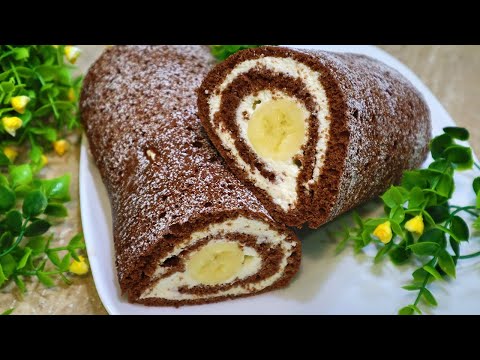 Видео: Шоколадный рулет с творожным кремом и с бананом. Вкусный и быстрый рецепт приготовления шоколадного.