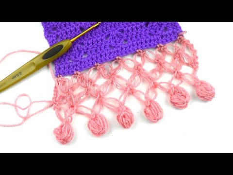 Видео: Нежная обвязка для шали с шишечками   Delicate border for a shawl with cones