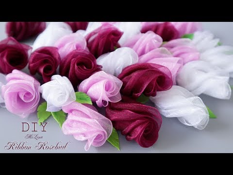 Видео: БУТОН РОЗЫ, МК / DIY RIBBON ROSEBUD