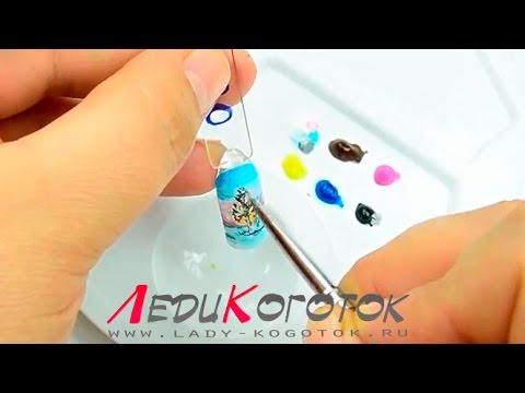 Видео: Микроживопись на ногтях: рисуем "Зимний пейзаж с заревом" :) Автор Елена Дзык