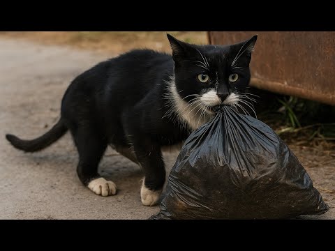 Видео: Кошка тащила тяжёлый пакет к дому… Мужчина решил проверить — и был шокирован, что внутри.