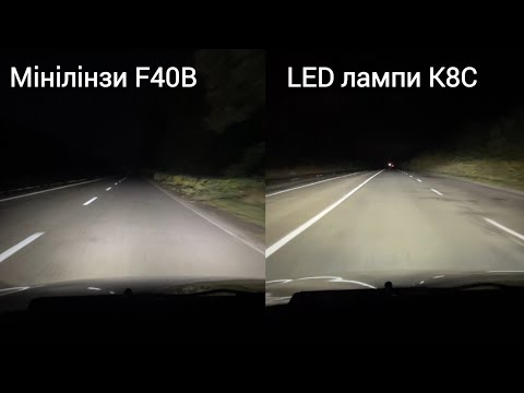 Видео: Порівняння світлодіодних ламп K8C з мінілінзами F40B