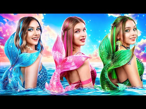 Видео: Русалки в Цветном Челлендже! Розовая vs Голубая vs Зеленая Русалки