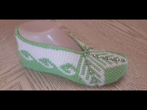 Видео: Тапочки-следки крючком № 30(1часть).Тунисское вязание.