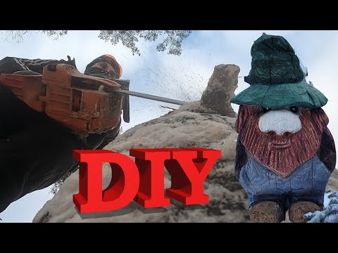 Видео: Сказочная резьба бензопилой/ГНОМ от Лены Карвинг#Chainsawcarving Gnome