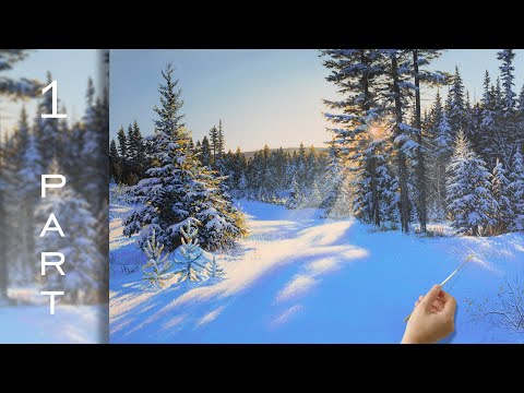 Видео: 1 PART How to Paint a Winter Landscape "Sunny Day"  | Зимний пейзаж акрилом.