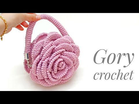 Видео: شنطه كروشيه بشكل زهرة الجوري مجسمه  Crochet flowe bag. Цветочная сумка крючком. Tas bunga rajutan