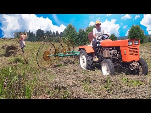Видео: Пытаемся заготовить сено на китайском минитракторе в деревне