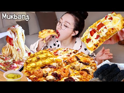 Видео: сыр пицца🍕, крем паста, 🍤 жареный черный креветки Питание шоу MUKBANG