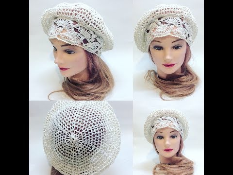 Видео: Летний ажурный берет крючком с использованием ленточного кружева crochet beret