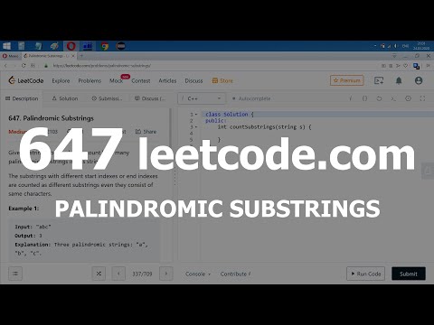 Видео: Разбор задачи 647 leetcode.com Palindromic Substrings. Решение на C++