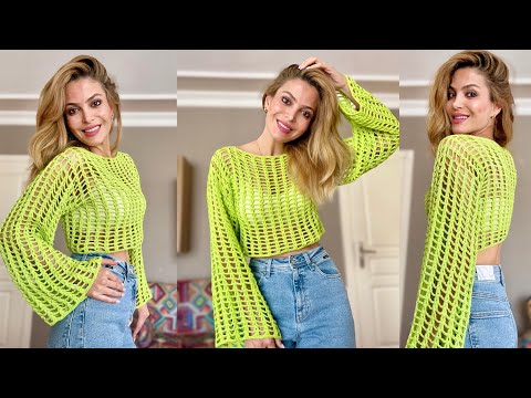 Видео: Самая красивая модель блузки, связанная крючком, готова за один день