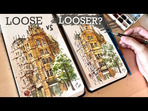 Видео: Одно здание, две техники рисования | Учебник по рисованию тушью и акварелью