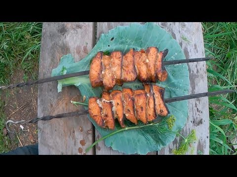 Видео: Вкусный шашлык из рыбы, кета, горбуша, новый маринад для шашлыка из красной рыбы