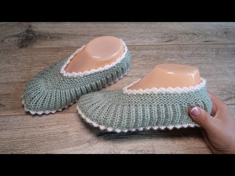 Видео: Домашние уютные следки спицами | Homemade slippers knitting pattern