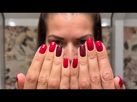 Видео: Червен маникюр с черна дантела с обикновен лак ♥️♠️