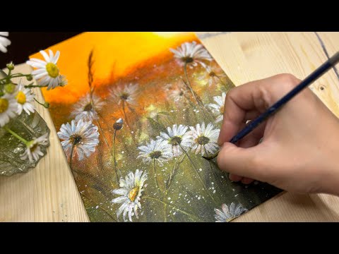 Видео: Как нарисовать ромашки на закате