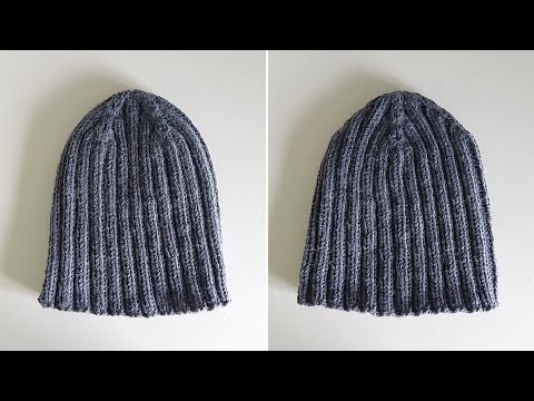 Видео: Шапка мужская резинкой 2 на 2 спицами. Для начинающих. Как связать простую шапку резинкой 2х2