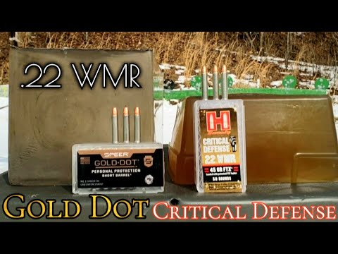 Видео: Тест на баллистический гель Hornady Critical Defense против Speer Gold Dot .22 WMR .22 Magnum RIFLE