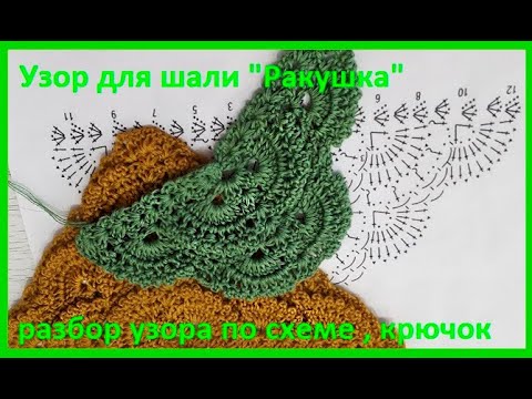 Видео: Обьемный узор для ШАЛИ "Ракушка" Вязание КРЮЧКОМ по схеме ( шаль № 198)