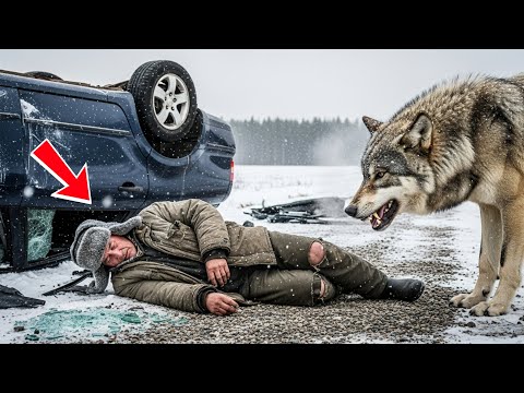 Видео: Серый волк спасает охотника после аварии и тащит в лес — дальше случается невозможное