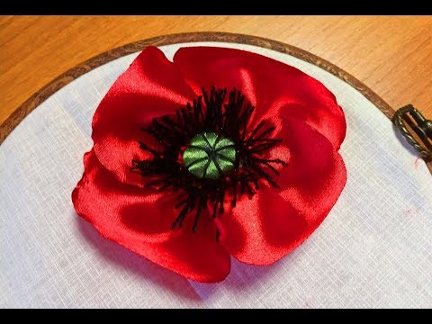 Видео: Вышивка лентами - Мак