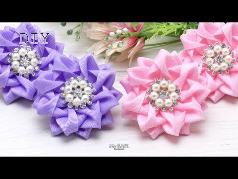 Видео: Красивые бантики резинки Канзаши МК Cute Bows Kanzashi DIY