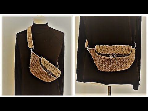Видео: СТИЛЬНАЯ ПОЯСНАЯ СУМКА КРЮЧКОМ ИЗ ЛЕНТОЧНОЙ ПРЯЖИ. crochet bag. трикотажная пряжа. модное вязание