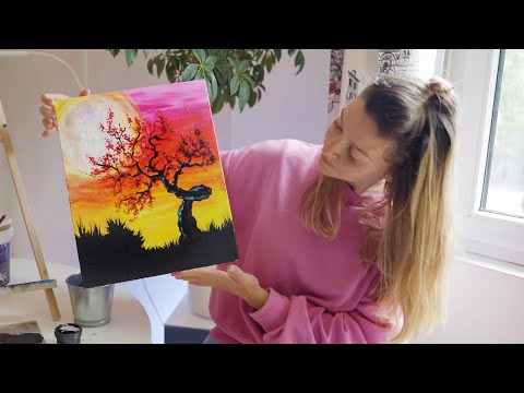 Видео: Рисуване с акрилни бои / painting with acrylics landscape / basics / урок