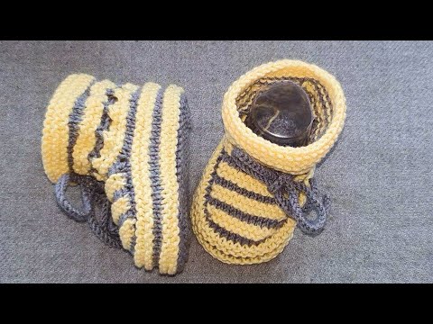 Видео: Пинетки спицами / 3-6 мес