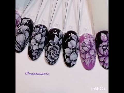 Видео: Peonies on nails. ПИОН? Легко😉. Монохромные цветы#дизайнногтей #nailart #росписьногтей