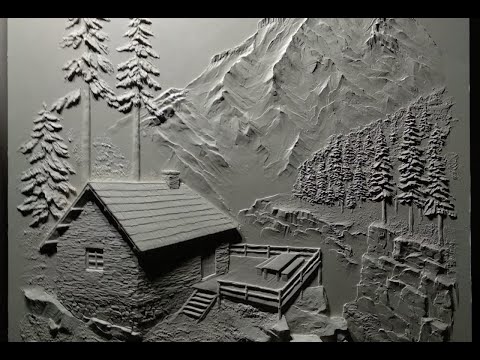 Видео: Барельеф домик в горах. Bas-relief house in the mountains