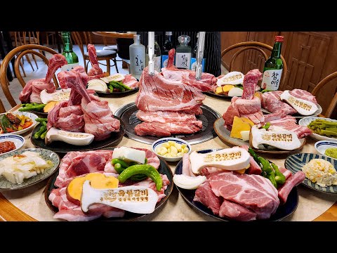 Видео: Лучший корейский барбекю, гигантские ребрышки на гриле, говядина на гриле, свиные ребрышки, кальби