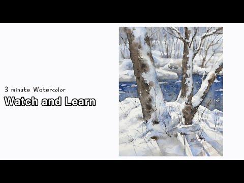 Видео: [ 3 минуты Акварель ]  Только 2 цвета  Пейзаж Акварелью -  Зимняя история