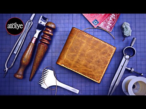 Видео: Billfold Wallet Мужской кожаный кошелек Изготовление бумажника Billfold из кожи | как это сделано
