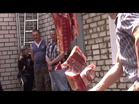Видео: Рубка шашками свиной и бараньей туш.  Представляет "Назаров & Калибр"