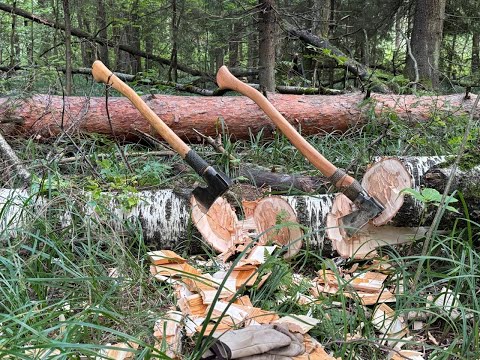 Видео: Сравнение двух шведских топоров Sater Banko и Gränsfors bruk bergsjö на разных вариантах древесины.