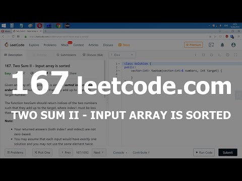 Видео: Разбор задачи 167 leetcode.com Two Sum II - Input array is sorted. Решение на C++