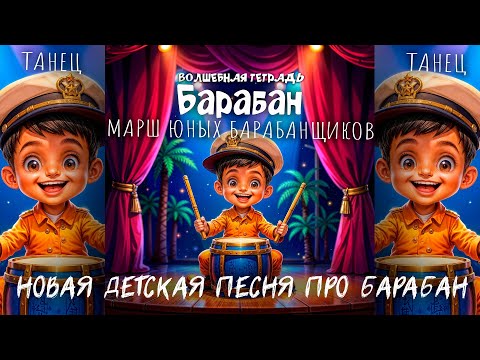 Видео: Волшебная тетрадь. "Барабан". Новая детская песня про барабан и барабанщиков. Танец барабанщиков.