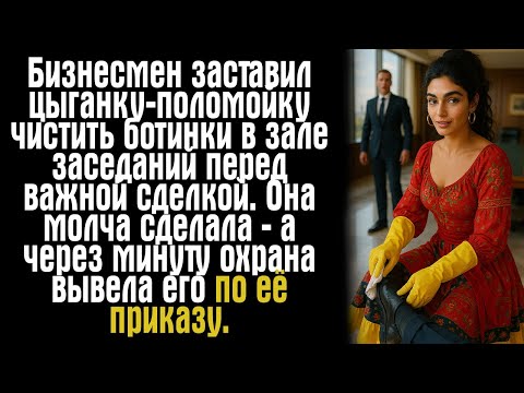 Видео: Бизнесмен заставил цыганку-поломойку чистить ботинки в зале заседаний перед важной сделкой. Она...