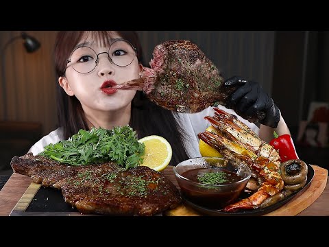 Видео: АСМР ЕДА Стейк из говядины и Креветки на гриле🥩🦐 | MUKBANG