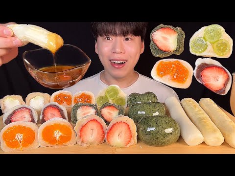 Видео: СУБ) Корейский десертный рисовый пирог и липкий рисовый пирог с фруктами мукбанг асмр