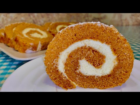 Видео: Воздушный тыквенный рулет с кремом \ Pumpkin roll