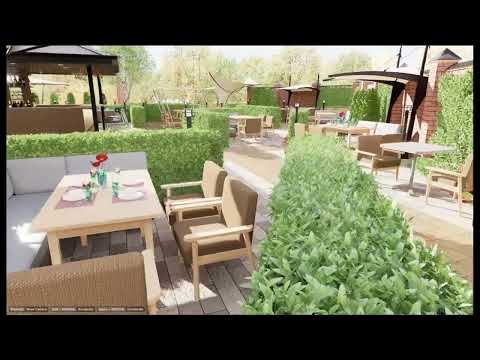 Видео: Ландшафтный дизайн летнего кафе ресторана Archicad + D5render